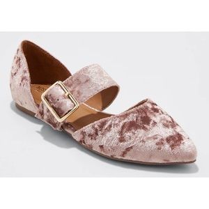 Mossimo Supply Co. Light Pink Velvet Point Toe Strap Flats - 8.5
